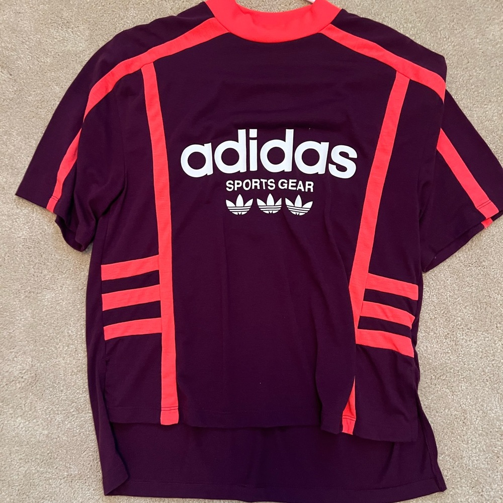 Adidas Short Sleeve High Neck TShirt In Burgundy Womens